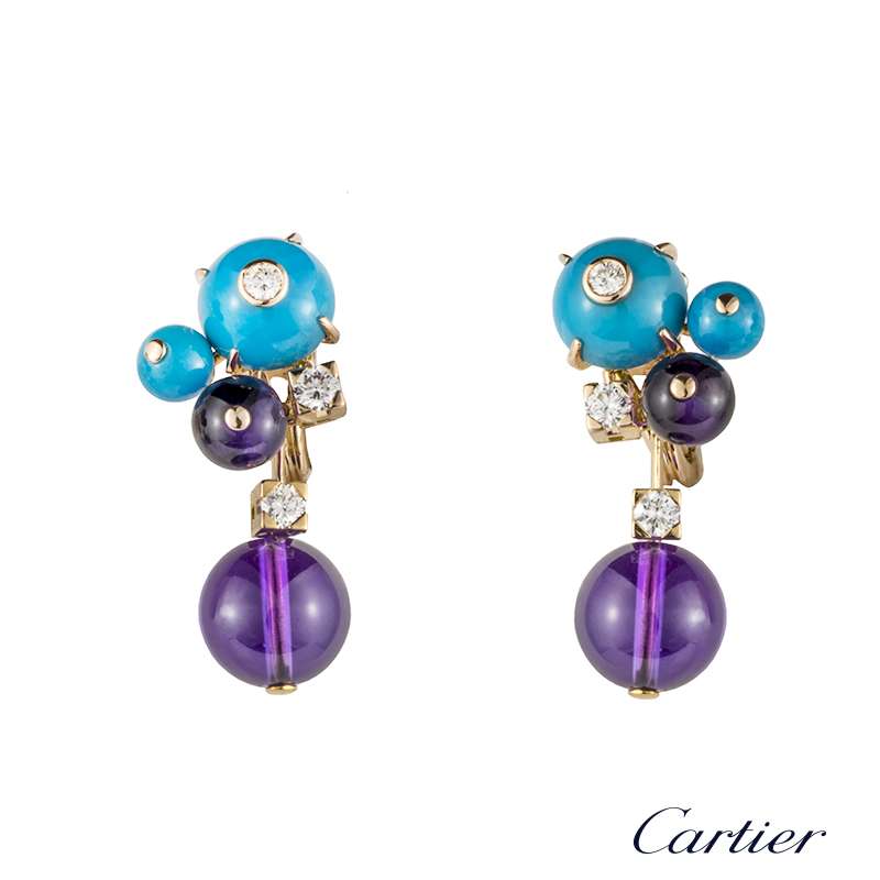 Cartier 18k Rose Gold Multi Gemstone Les Delices Earrings | Rich Diamonds